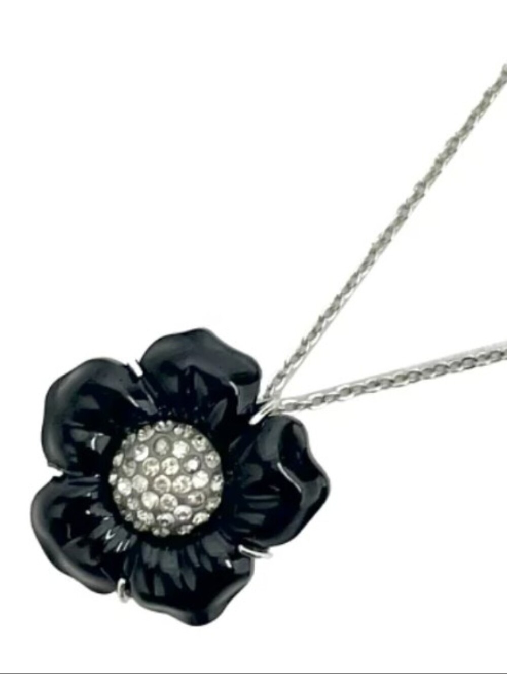 Swarovski Melissa Jet Black Flower Pendant/Necklace w/Pave Crystals